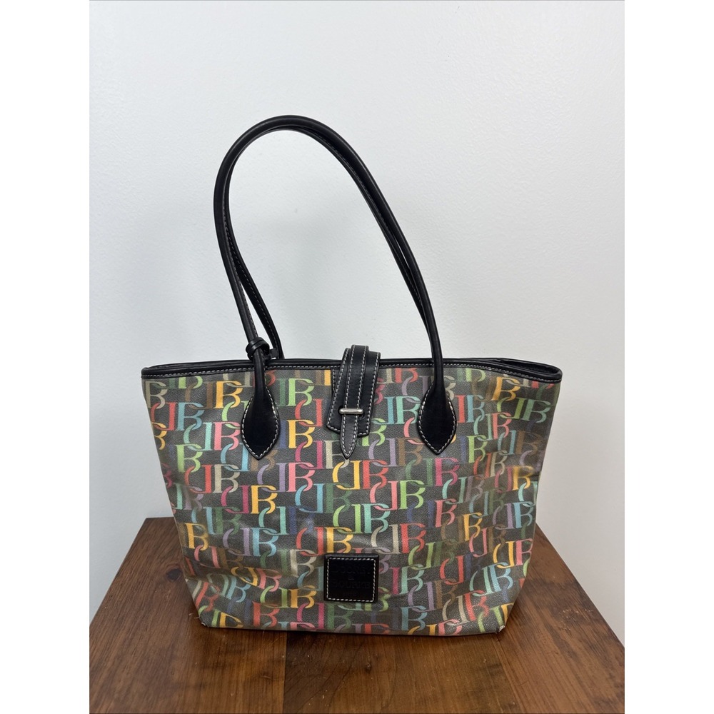 Dooney & Bourke Cindy Rainbow Signature DB Coated Canvas Tote Purse Bag